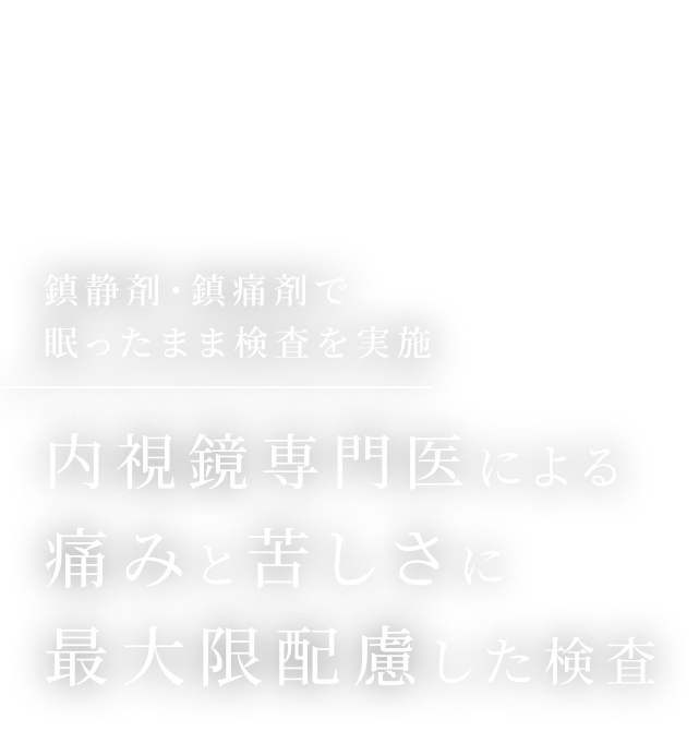 鎮静剤・鎮痛剤で眠ったまま検査を実施。内視鏡専門医による、痛みと苦しさに最大限配慮した検査